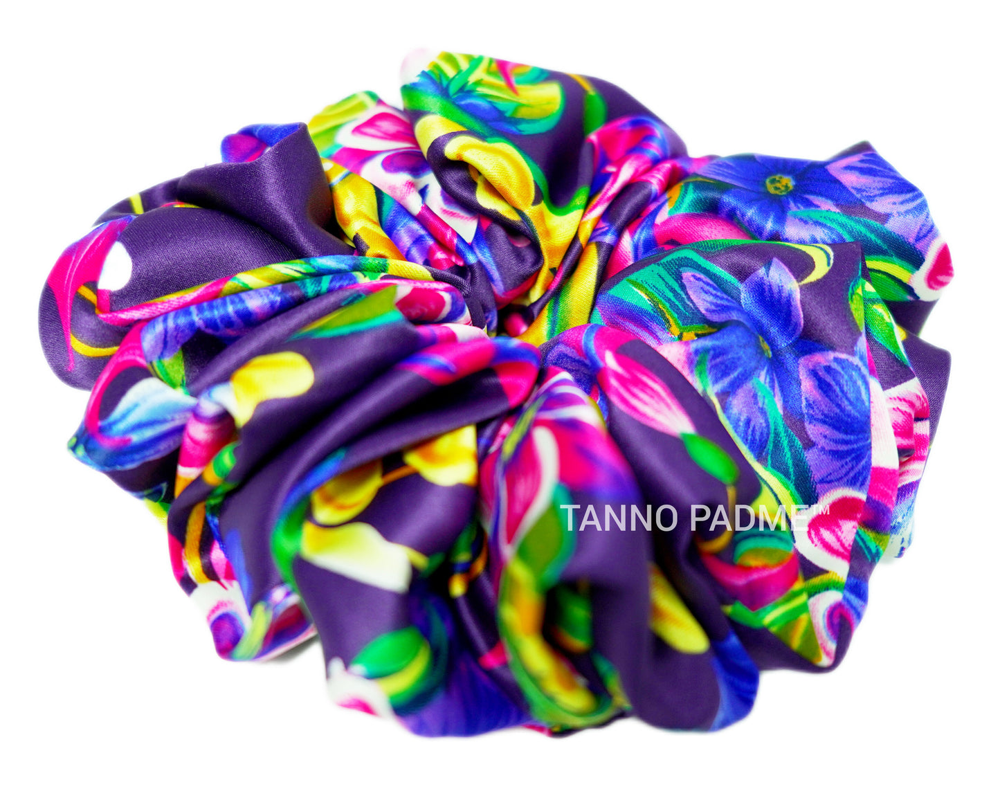 BUBBLEGUM FLORAL - HAIR SCRUNCHIE HIGH QUALITY SUPER SOFT PREMIUM SATIN (LARGE)