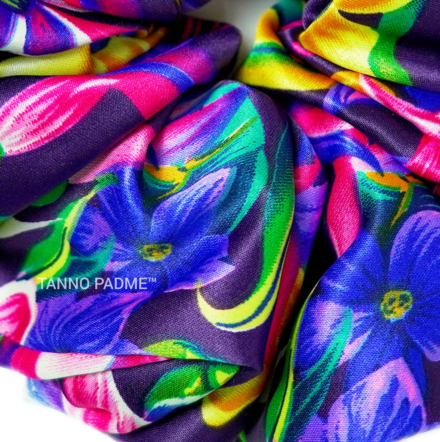 BUBBLEGUM FLORAL - HAIR SCRUNCHIE HIGH QUALITY SUPER SOFT PREMIUM SATIN (LARGE)