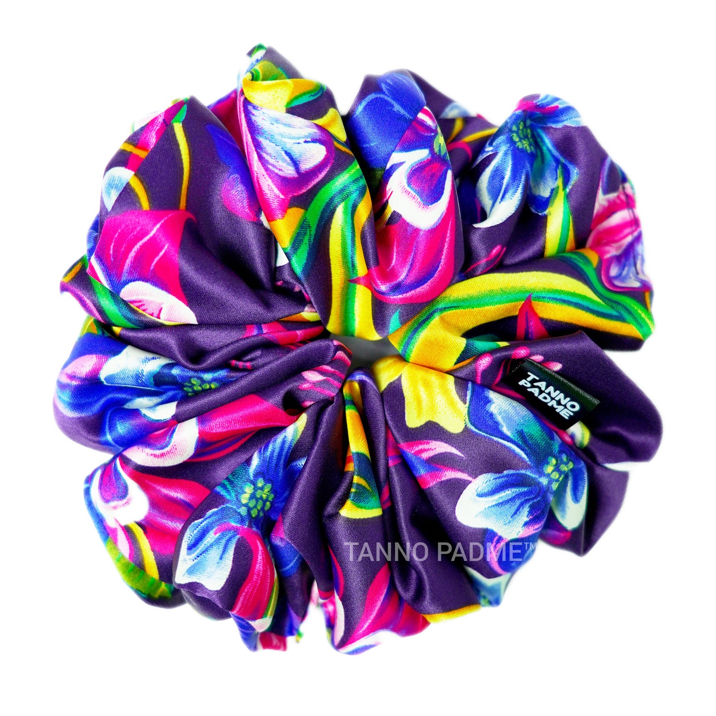 BUBBLEGUM FLORAL - HAIR SCRUNCHIE HIGH QUALITY SUPER SOFT PREMIUM SATIN (LARGE)