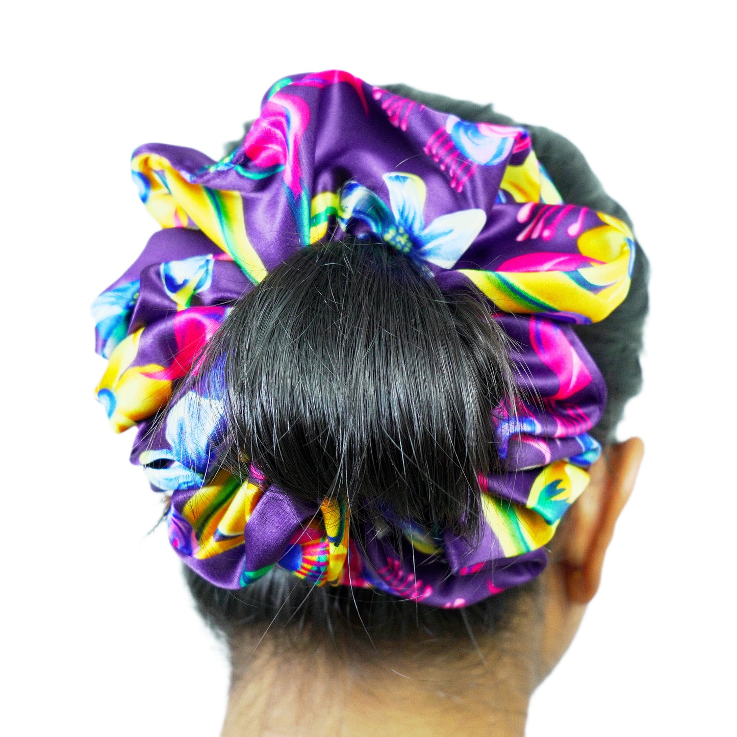 BUBBLEGUM FLORAL - HAIR SCRUNCHIE HIGH QUALITY SUPER SOFT PREMIUM SATIN (LARGE)